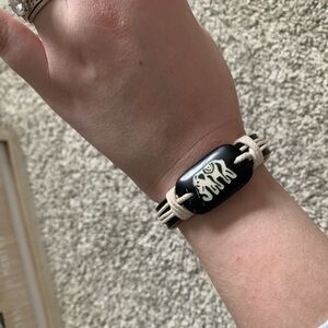 Black Leather Elephant Bracelet Rope Twine Cord Pull Tie Bracelet Boho Black